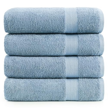 LANE LINEN 100 Ring Spun Cotton 4 Pack Bath Towels 28x54 Home Essentials Bathroom Towels Set Quick Dry Super Soft Absorbent Bath Towels Machine Wash in Cold Water Cerulean Blue