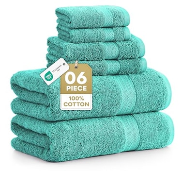LANE LINEN 100 Cotton Bath Towel Set 6 Pieces Softer Durable Highly Absorbent 2 Bath 2 Wash cloths 2 Hand Towels for Bathroom Family Set Premium Quality OEKOTEX Certified Teal