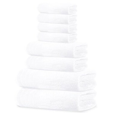 Tens Towels Pack of 8 Towels Set 2 Extra Large Bath 2 Hand 4 Washcloths 100 Cotton Lighter Weight Quicker to Dry Super Absorbent Perfect for Bathroom White