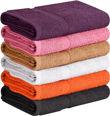 T & Towel and Linen Mart 100 Cotton 6 Pack Bath Towel Set Quick Dry Super Absorbent Light Weight Soft 27 x 54 Pack of 6 27 x 54 6 Pack Plum Pink Beige Grey White Peach