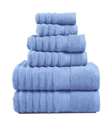 LANE LINEN 100 Cotton Bath Towel 6 Piece Set Hotel Grade Luxury Zero Twist Cotton 2 Bath 2 Washcloths 2 Hand Towels for Bathroom Super Soft Quick Dry Highly Absorbent Cerulean Blue
