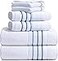 Le fil Bath Towels Set for Bathroom Luxury 6Piece Cotton Towels Soft Absorbent Quick Dry 600 GSM Bath Towels for Bathroom Hotel Spa Quality 2 Bath 2 Hand 2 Washcloths White Blue Azure Stripe