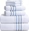 Le fil Bath Towels Set for Bathroom Luxury 6Piece Cotton Towels Soft Absorbent Quick Dry 600 GSM Bath Towels for Bathroom Hotel Spa Quality 2 Bath 2 Hand 2 Washcloths White Blue Azure Stripe