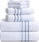 Le fil Bath Towels Set for Bathroom Luxury 6Piece Cotton Towels Soft Absorbent Quick Dry 600 GSM Bath Towels for Bathroom Hotel Spa Quality 2 Bath 2 Hand 2 Washcloths White Blue Azure Stripe