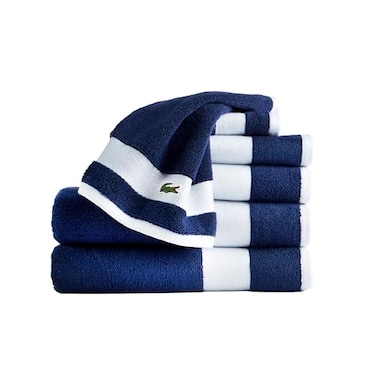 Lacoste Sport Stripe 6Piece Luxury Cotton Towel Set Made with 100 Soft Supima Cotton Absorbent QuickDrying Includes 2 Bath Towels 2 Hand Towels 2 Washcloths Navy