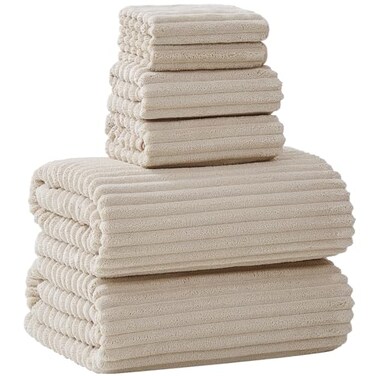 NALIVO Extra Large Bath Towel Set of 6 40x80Oversized Bath Sheet Super Soft Highly Absorbent Microfibers Quick Dry Luxury Shower Towel for Bathroom Spa Gym Hotel YogaBeige 6Piece