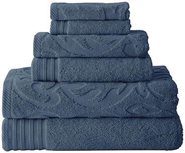 Modern Threads 6 piece JacquardSolid Towel SetMedallion Swirl Denim