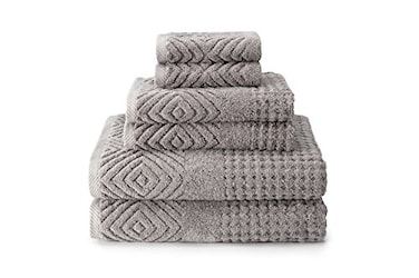 TexereSilk Texere 100 Organic Cotton Diamond Jacquard 700 GSM Luxury Bath Towel Sets 2 Ultra Soft Large Bath Towels 2 Hand Towels 2 Washcloths Diamond Cathedral Gray 6 Piece