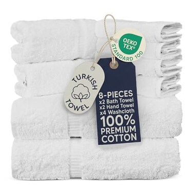 Towel Bazaar 8Piece Towel Set 100 Premium Cotton Turkish TowelsLuxury Towel Super Soft and Absorbent Perfect Use for Bathroom Shower Towels White