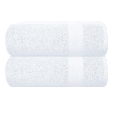 GLAMBURG Premium Cotton Oversized 2 Pack Bath Sheet 35x70100 Pure Cotton Ideal for Everyday use Ultra Soft Highly Absorbent Machine Washable White