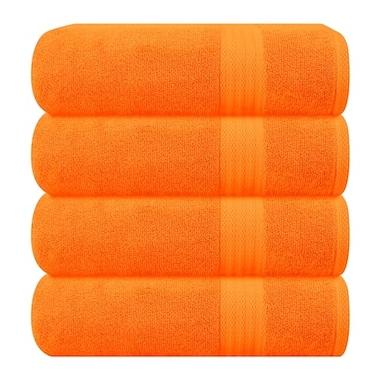 GLAMBURG Premium Cotton 4 Pack Bath Towel Set 100 Pure Cotton 4 Bath Towels 27x54 Ideal for Everyday use Ultra Soft Highly Absorbent Orange