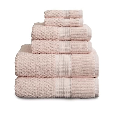 NY Loft 100 Cotton 6 Piece Bath Towel Set Pink Towels Soft Absorbent QuickDry 2 Bath Towels 2 Hand Towels and 2 Washcloths Textured and Durable OekoTEX Standard 100 Light Pink