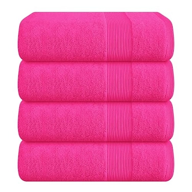 Belizzi Home 4 Pack Bath Towel Set 27x54 100 Ring Spun Cotton Ultra Soft Highly Absorbent Machine Washable Hotel Spa Quality Bath Towels for Bathroom 4 Bath Towels Hot Pink