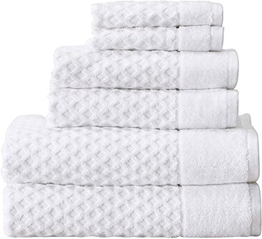 SIMPLI-MAGIC SimpliMagic 79446 Diamond Bath Towels Set 6 Piece Set 2 Bath Towels 2 Hand Towels 2 Washcloths White
