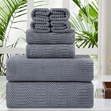 Oliven 8 Pcs Gray Oversized Bath Towel Set2 Extra Large Bath Sheets2 Hand Towels4 Washcloths Soft Bathroom Towels Highly Absorbent Quick Dry Beach Chair Towels Woven Towels for Hotel and Spa