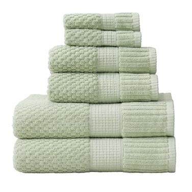 NY Loft 100 Cotton Towel Set 6 Piece Towel Set Super Soft Absorbent QuickDry 2 Bath Towels 2 Hand Towels 2 Washcloths Textured and Durable Cotton Trinity Collection 6 Piece Set Sage