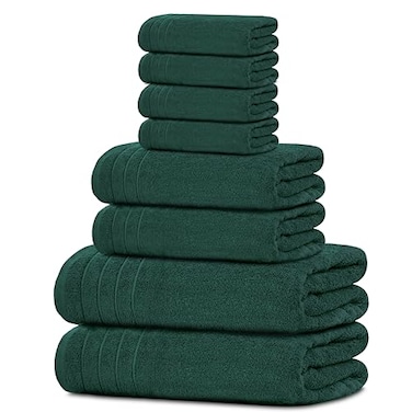Tens Towels Pack of 8 Towels Set 2 Extra Large Bath 2 Hand 4 Washcloths 100 Cotton Lighter Weight Quicker to Dry Super Absorbent Perfect for Bathroom Hunter Green