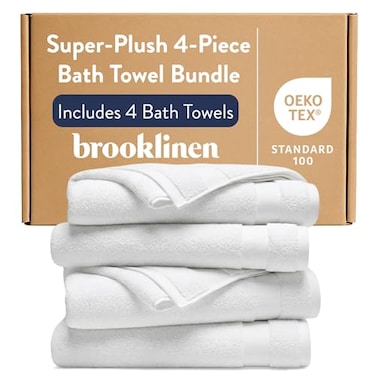 Brooklinen SuperPlush Turkish Cotton Bath Towels Set of 4 Cotton 820 GSM Highly Absorbent Machine Washable Perfect for Home Bathroom 30 x 58 Solid White