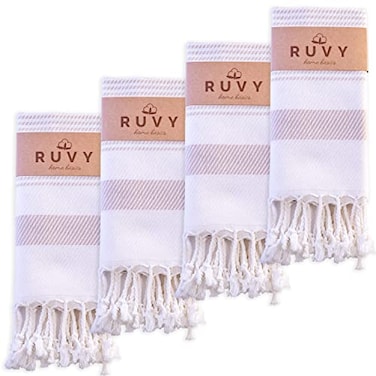 Ruvy Home Basics Turkish Hand Towels for Bathroom Set of 4 18x40 Cotton Decorative Towel for Bathroom Kitchen Dishcloth Tea Yoga Face Gym Beige