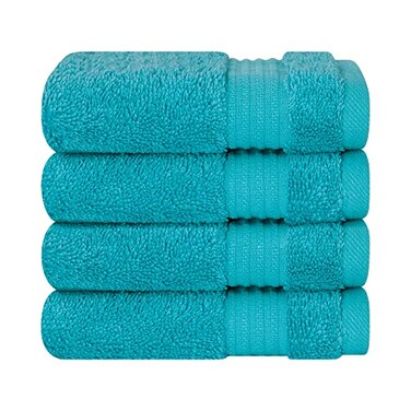 Cotton Paradise 100 Cotton Turkish Washcloth Set for Bathroom 4 Piece Soft Absorbent Small Hand Face Towels Wash Rags Aqua Blue