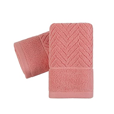 YiLUOMO Pink Hand Towel Set of 2 Soft 100 Cotton Towels Striped Pattern Ultra Absorbent Decorative Hand Towel for Bathroom 13 x 29 Inch
