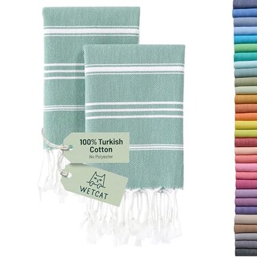 WETCAT Turkish Hand Towels with Hanging Loop Set of 2 20 x 30 100 Turkish Cotton PreWashed Quick Drying for Kitchen or Bathroom Teal