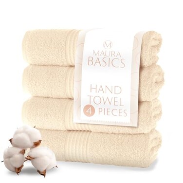 MAURA Basics Hand Towels for Bathroom with Hanging Hook Loops Soft Durable Long Lasting and Absorbent Hand Towel Sets for Bathroom American Standard Size 16x28 Cream