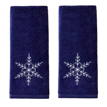 SKL Home ChristmasWinter Simple Snowflake Hand Towel 2pc Set for BathKitchenBar Gift Navy