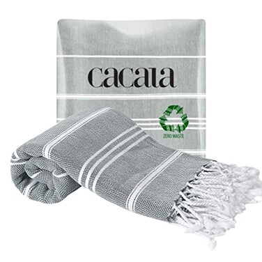 Cacala 100 Turkish Cotton Kitchen Tea Towels Highly Absorbent Luxury Soft Quick Drying Dish Towel with Hanging Loop for Gym Yoga Bath Sports Cleaning and Kitchen 23 x 36 Antrasit