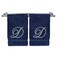 BC BARE Monogrammed Hand Towel Personalized Gift 16 x 30 inches Set of 2 Silver Embroidered Towel Extra Absorbent 100 Turkish Cotton Soft Terry Finish Bathroom Kitchen Spa Script D Navy