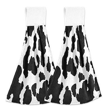 Qilmy Funny Cow Kitchen Towels 2PCS Super Soft Absorbent Hanging Hang Towels or Dishcloths Bathroom Hand Towels 12x17Inches