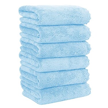 MOONQUEEN 6 Pack Premium Hand Towels Quick Drying Microfiber Coral Velvet Highly Absorbent Towels Multipurpose Use as Hotel Bathroom Shower Spa Hand Towel 16 x 28 inches Aquamarine