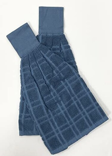 ZENVY Tie Latch Towels Set of 2 Hanging Hand Towels Set with Hook Loop Closure Black