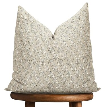 Maison De Blocs HandBlock Printed ArtisanMade Neutral Accent Throw Pillow Covers 100 Cotton Cushion for Sofa Bed Chair Home Decor Boho Indoor Adeline Muslin Beige 20 x 20
