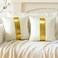 Artscope White Beige Velvet Throw Pillow Covers with Gold Leather Stitching Luxury Modern Minimalist Square Pillowcase Cushion Covers for Bed Couch Sofa 18x18Inch Set of 2