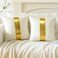 Artscope White Beige Velvet Throw Pillow Covers with Gold Leather Stitching Luxury Modern Minimalist Square Pillowcase Cushion Covers for Bed Couch Sofa 18x18Inch Set of 2