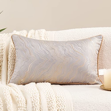 Avigers 12 x 20 Inch Rectangle Silver Gray Gold Abstract Striped Embroidery Cushion Case Luxury Modern Throw Pillow Cover Decorative Pillow for Couch Living Room Bedroom Car