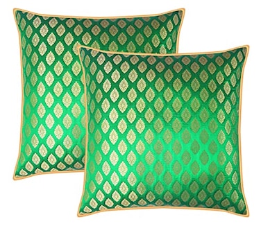 AVKA Studio Damask Throw Pillow Covers Pack of 2 Faux Silk Brocade Decorative Pillows 20x20 Inch Emerald Green Indian Cushion Cover Cover Only