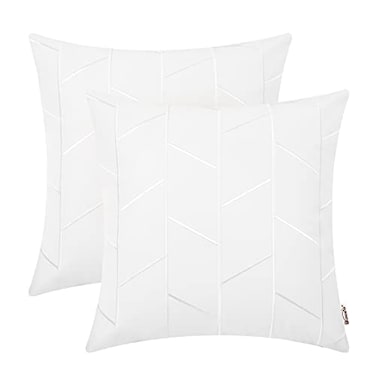 BRAWARM Faux Leather Pillow Covers 18 X 18 Inches White Leather Pillow Covers Pack of 2 Geometric Embroidery Leather Decorative Throw Pillows for Living Room Couch Bed Sofa Home