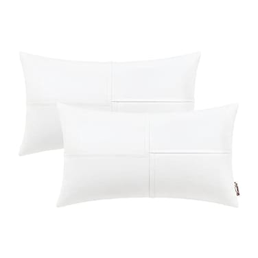 BRAWARM Faux Leather Throw Pillow Covers 12 X 20 Inches White Leather Lumbar Pillow Covers Pack of 2 Hand Stitched Leather Decorative Throw Pillows for Couch Sofa Bed Living Room Home Garden