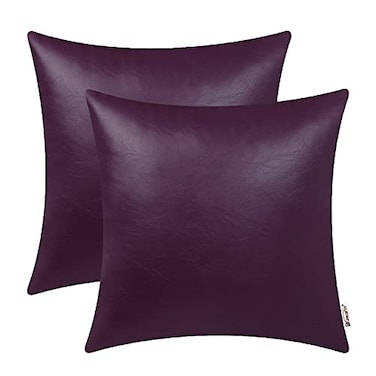 BRAWARM Faux Leather Throw Pillow Covers 20 X 20 Inches Purple Leather Pilow Covers Pack of 2 Solid Dyed Leather Pillowcases for Couch Bed Sofa Garden Home Decorative