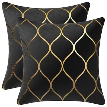 DEZENE 20x20 Inch Gold Velvet Throw Pillow Covers 2 Pack Square Decorative Pillow Cases for Bedroom Sofa Couch Living Room Black