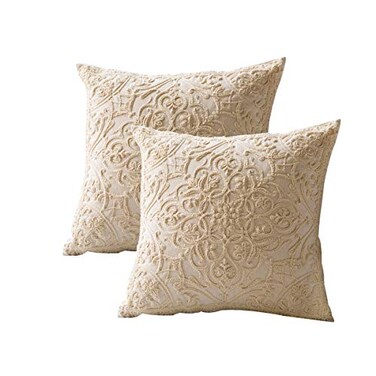 DOKOT Embroidery Throw Pillow Case Covers Square Cushion Cover 100 Cotton with Zipper for Home Decorative 20x20 inches50x50cm Beige 2 Pieces