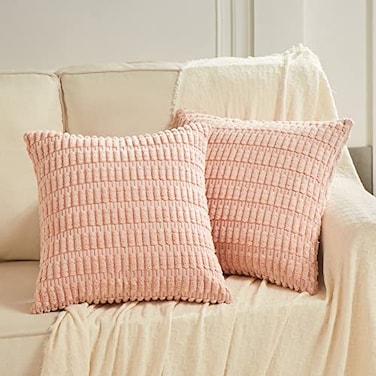 Fancy Homi 2 Packs Blush Pink Decorative Throw Pillow Covers 20x20 Inch for Living Room Couch Bed Sofa Soft Striped Corduroy Square Cushion Case 50x50 cm Rustic Farmhouse Boho Home Decor