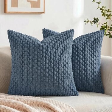 Fancy Homi 2 Packs Dusty Blue Decorative Throw Pillow Covers 16x16 Inch for Couch Bed Sofa Modern Farmhouse Boho Home Decor Soft Cute Plush Corduroy Cushion Case 40x40 CM