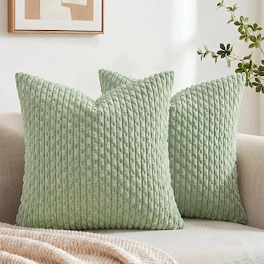 Fancy Homi 2 Packs Sage Green Decorative Throw Pillow Covers 20x20 Inch for Couch Bed Sofa Modern Farmhouse Boho Home Decor Soft Cute Plush Corduroy Cushion Case 50x50 CM
