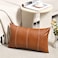 Fancy Homi Brown Boho Lumbar Faux Leather Decorative Throw Pillow Covers 16x24 Inch for Living Room Couch Bed Sofa Hand Stitched Rectangle Cushion Case 40x60 cm Rustic Modern Farmhouse Home Decor
