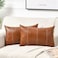 Fancy Homi Brown Boho Lumbar Faux Leather Decorative Throw Pillow Covers 16x24 Inch for Living Room Couch Bed Sofa Hand Stitched Rectangle Cushion Case 40x60 cm Rustic Modern Farmhouse Home Decor