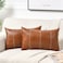 Fancy Homi Brown Boho Lumbar Faux Leather Decorative Throw Pillow Covers 16x24 Inch for Living Room Couch Bed Sofa Hand Stitched Rectangle Cushion Case 40x60 cm Rustic Modern Farmhouse Home Decor