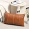 Fancy Homi Brown Boho Lumbar Faux Leather Decorative Throw Pillow Covers 16x24 Inch for Living Room Couch Bed Sofa Hand Stitched Rectangle Cushion Case 40x60 cm Rustic Modern Farmhouse Home Decor